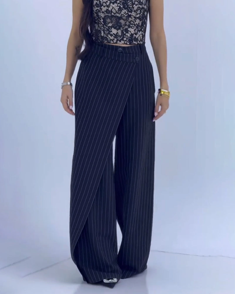 Pantalones Casuales a Rayas Irregulares