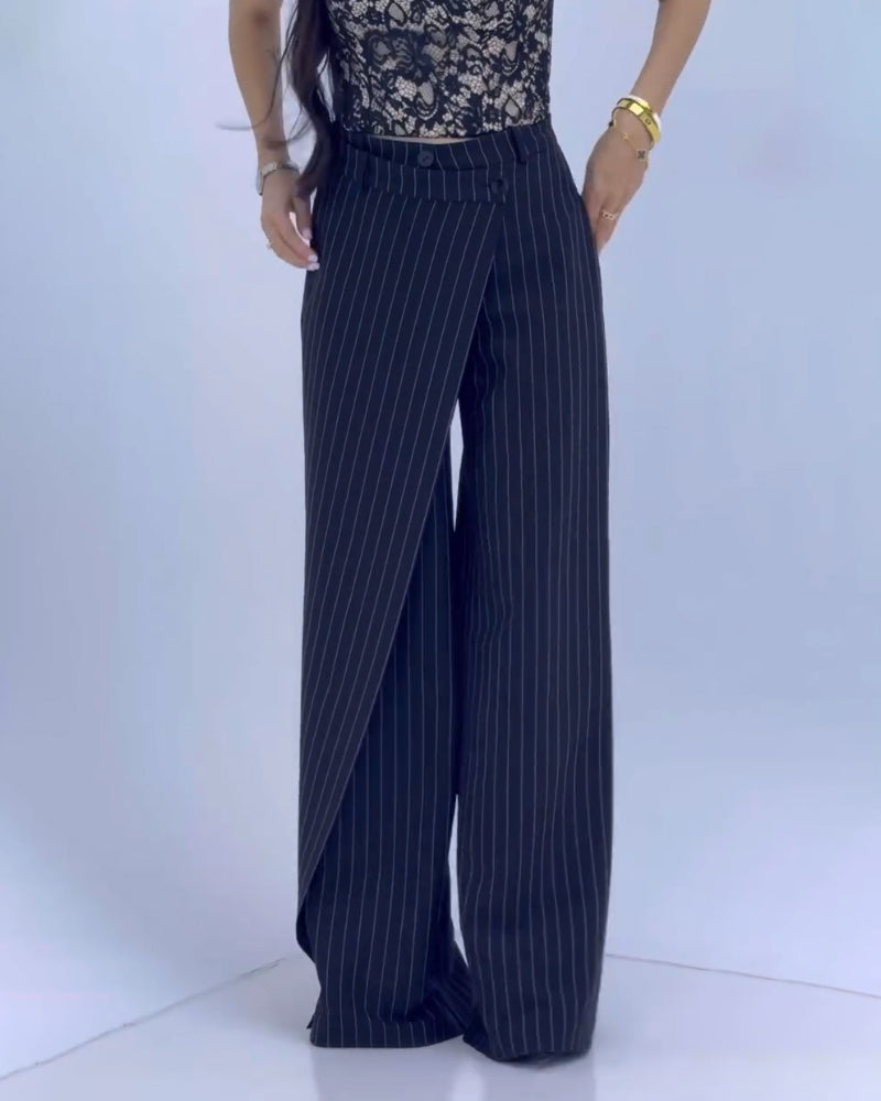 Pantalones Casuales a Rayas Irregulares