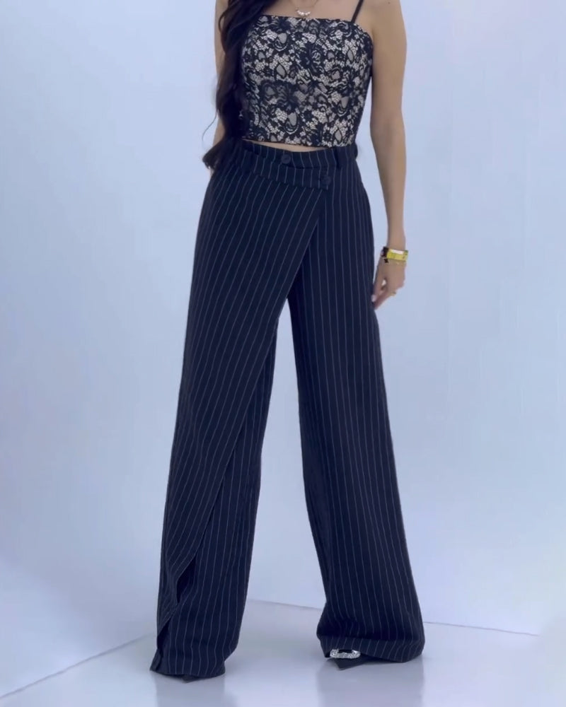 Pantalones Casuales a Rayas Irregulares