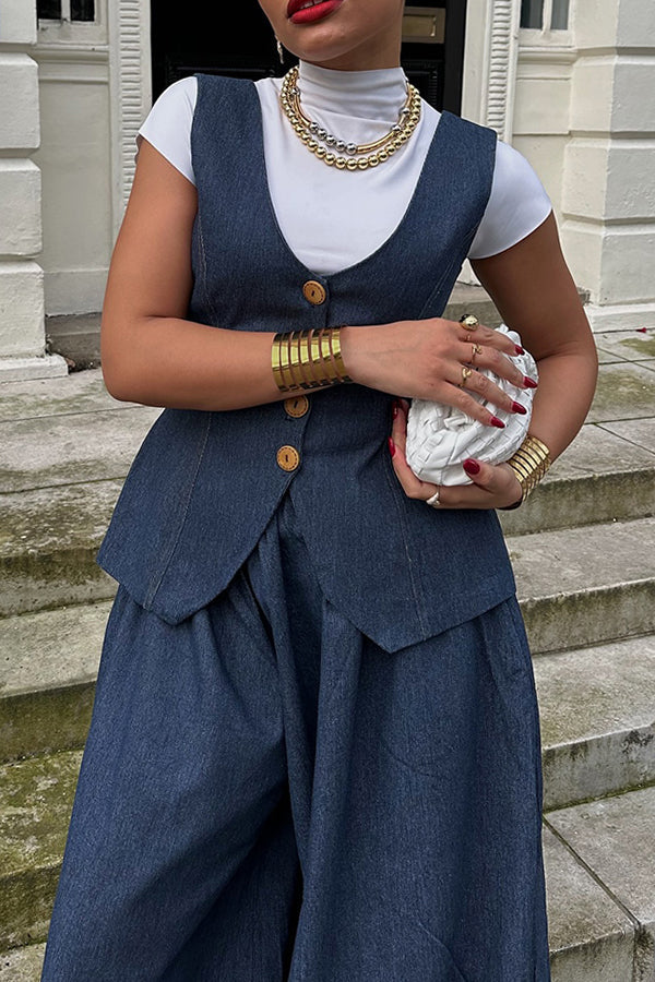 Conjunto de Chaleco de Mezclilla y Pantalones Globo