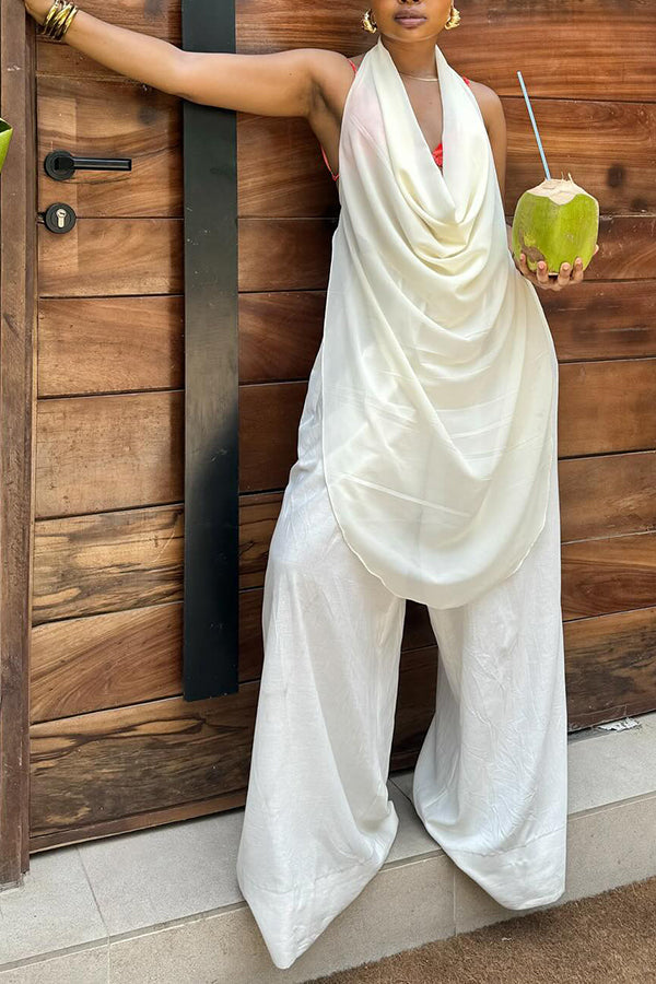 Set de Top Halter con Cuello Drapeado y Pantalones Sueltos