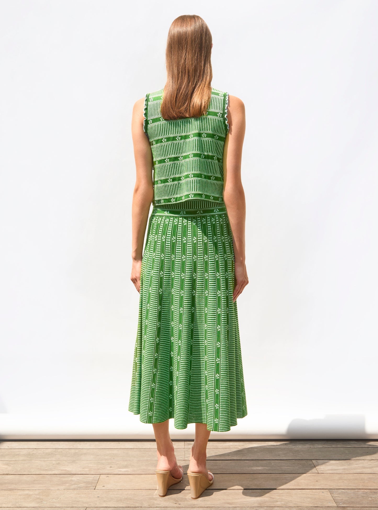 Falda midi en jacquard floral Verde Lirio