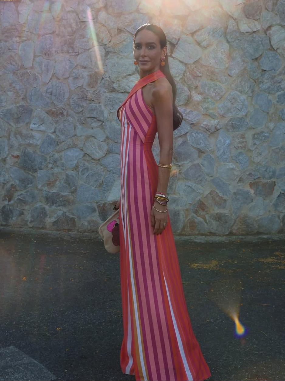 Maxi dress en lino algodón con silueta halter cruzada