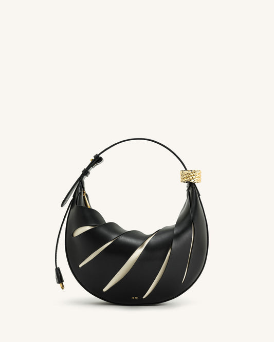 Bolso Isabella- Cuero Vegano con Detalles Dorados y Diseño en Negro y Blanco