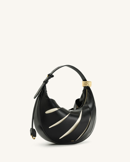 Bolso Isabella- Cuero Vegano con Detalles Dorados y Diseño en Negro y Blanco