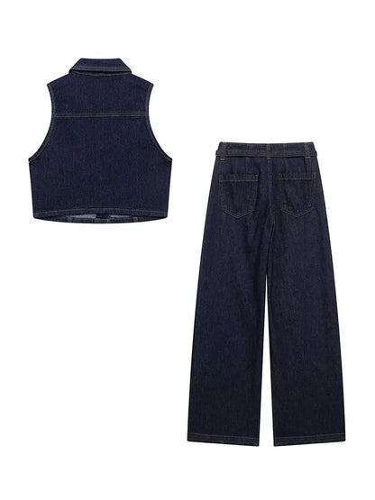 Conjunto Conny – Chaleco sin Mangas + Vaquero de Tiro Alto