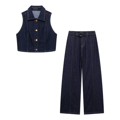 Conjunto Conny – Chaleco sin Mangas + Vaquero de Tiro Alto