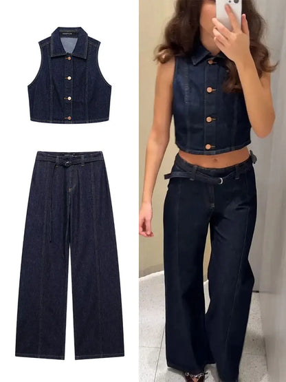Conjunto Conny – Chaleco sin Mangas + Vaquero de Tiro Alto