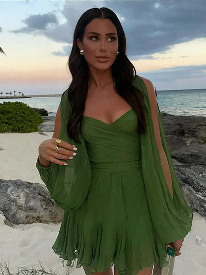 Vestido Verde Esmeralda con Volados – Frescura y sensualidad en cada movimiento