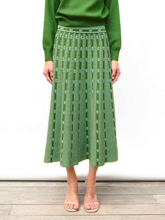 Falda midi en jacquard floral Verde Lirio