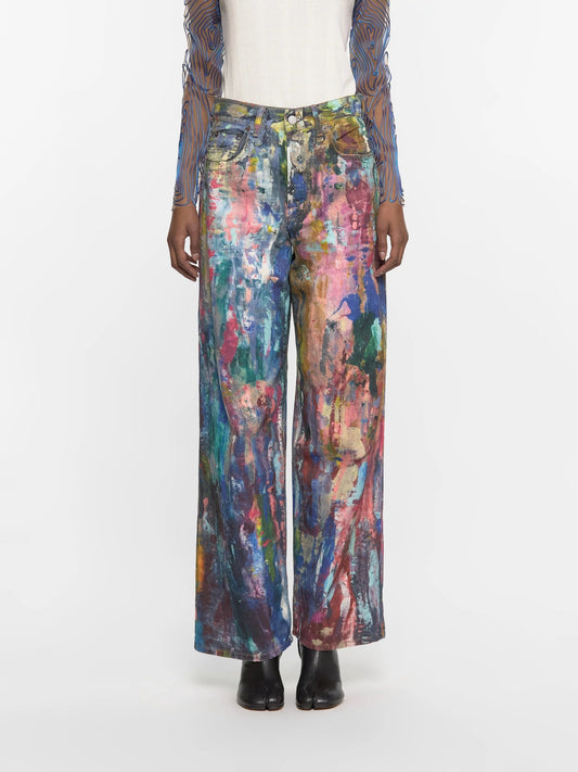 Jeans Multicolor con Estampa de Pintor