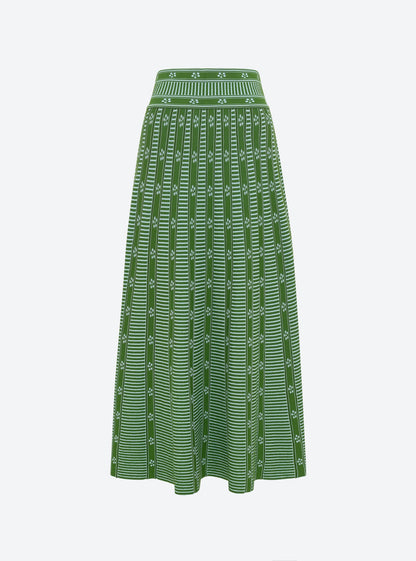 Falda midi en jacquard floral Verde Lirio