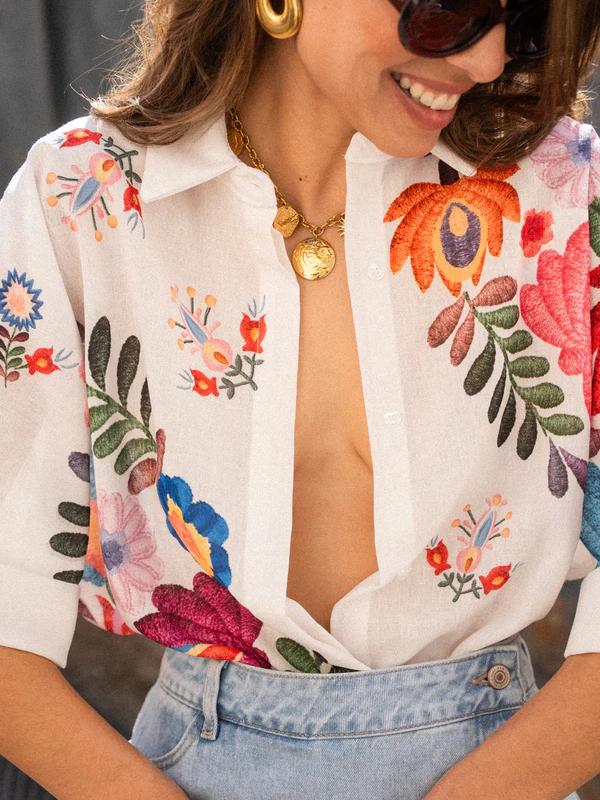 Camisa Carla Estampado Floral Manga Corta