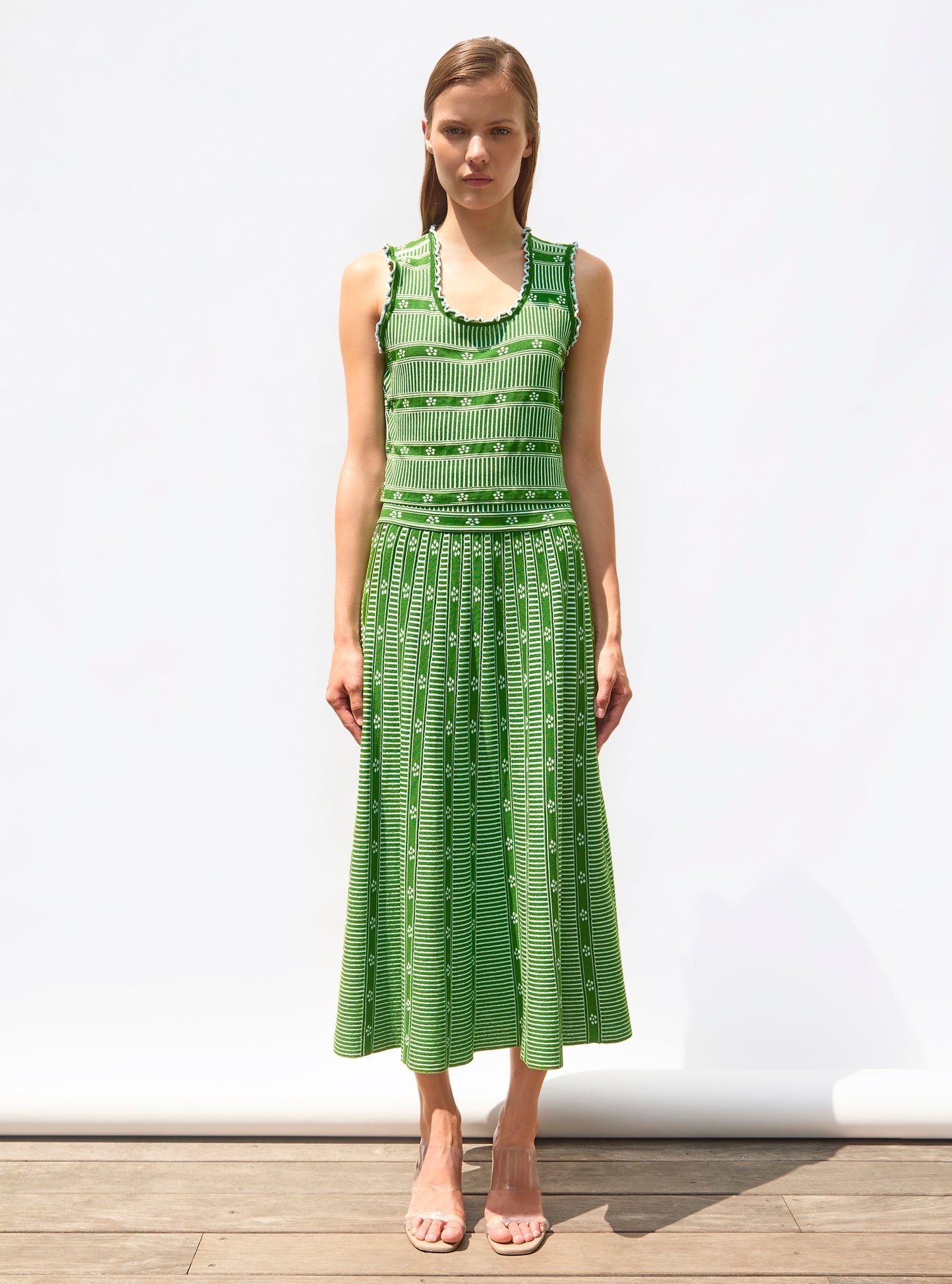 Falda midi en jacquard floral Verde Lirio