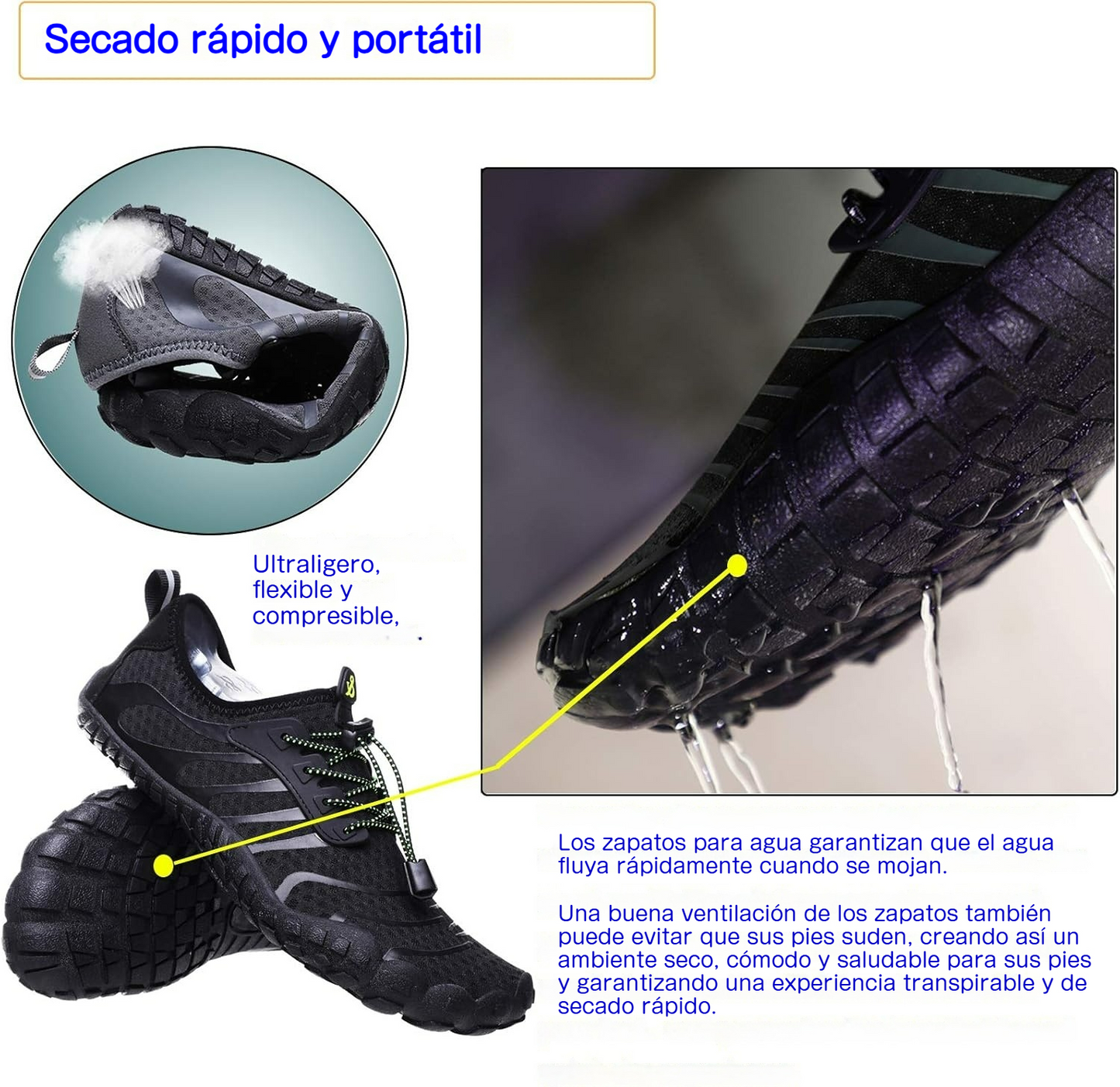 Zapatos de agua unisex con secado rápido y suela antideslizante