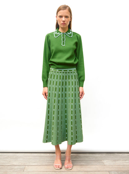 Falda midi en jacquard floral Verde Lirio