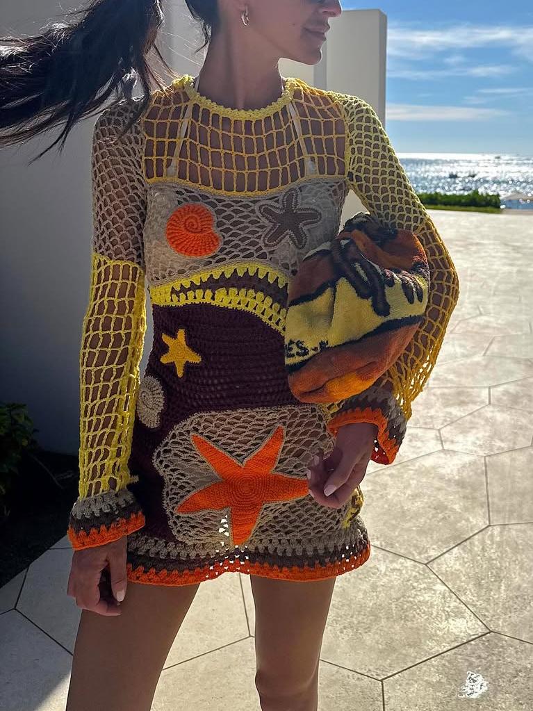 Vestido Crochet Coral