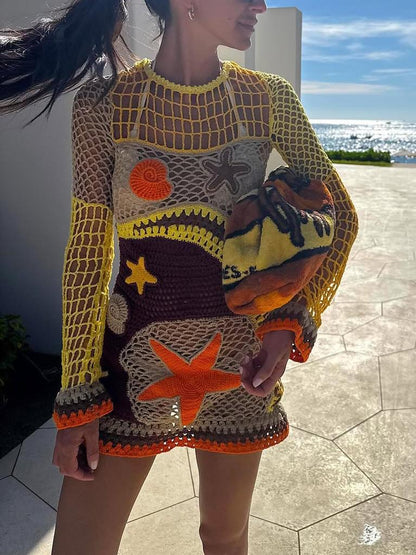 Vestido Crochet Coral