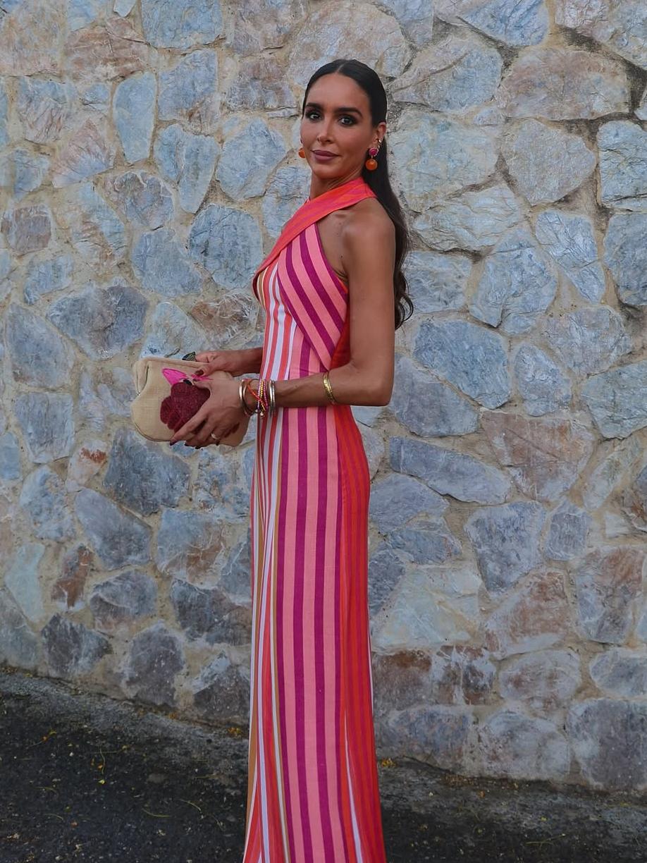 Maxi dress en lino algodón con silueta halter cruzada