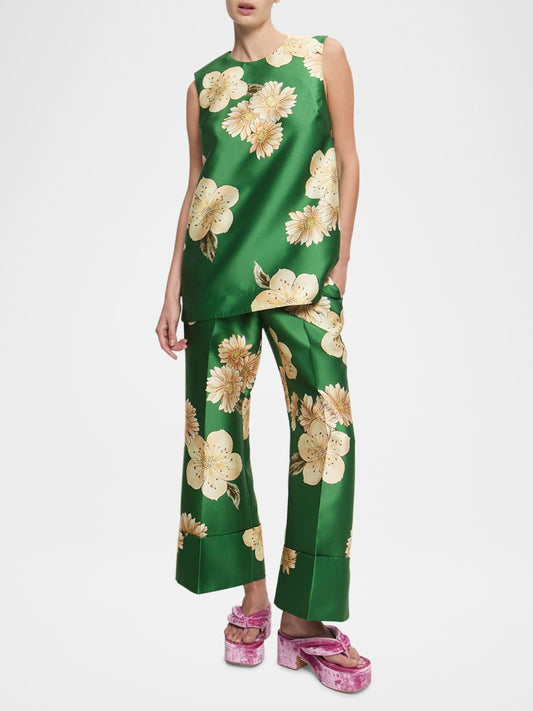 Blusa sin mangas + pantalón estampado en clave gráfica natural
