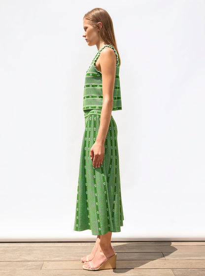 Falda midi en jacquard floral Verde Lirio